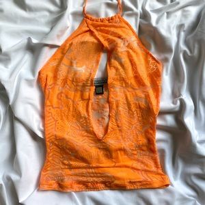 🧡 SOLD 🧡 Roberto Cavalli Freedom Orange Halter Keyhole Top